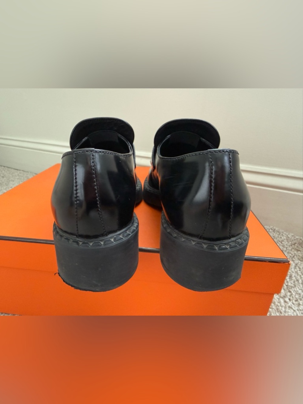 Prada Black Leather Platform Loafers size US7.5 IT37.5 authentic - Picture 11 of 16